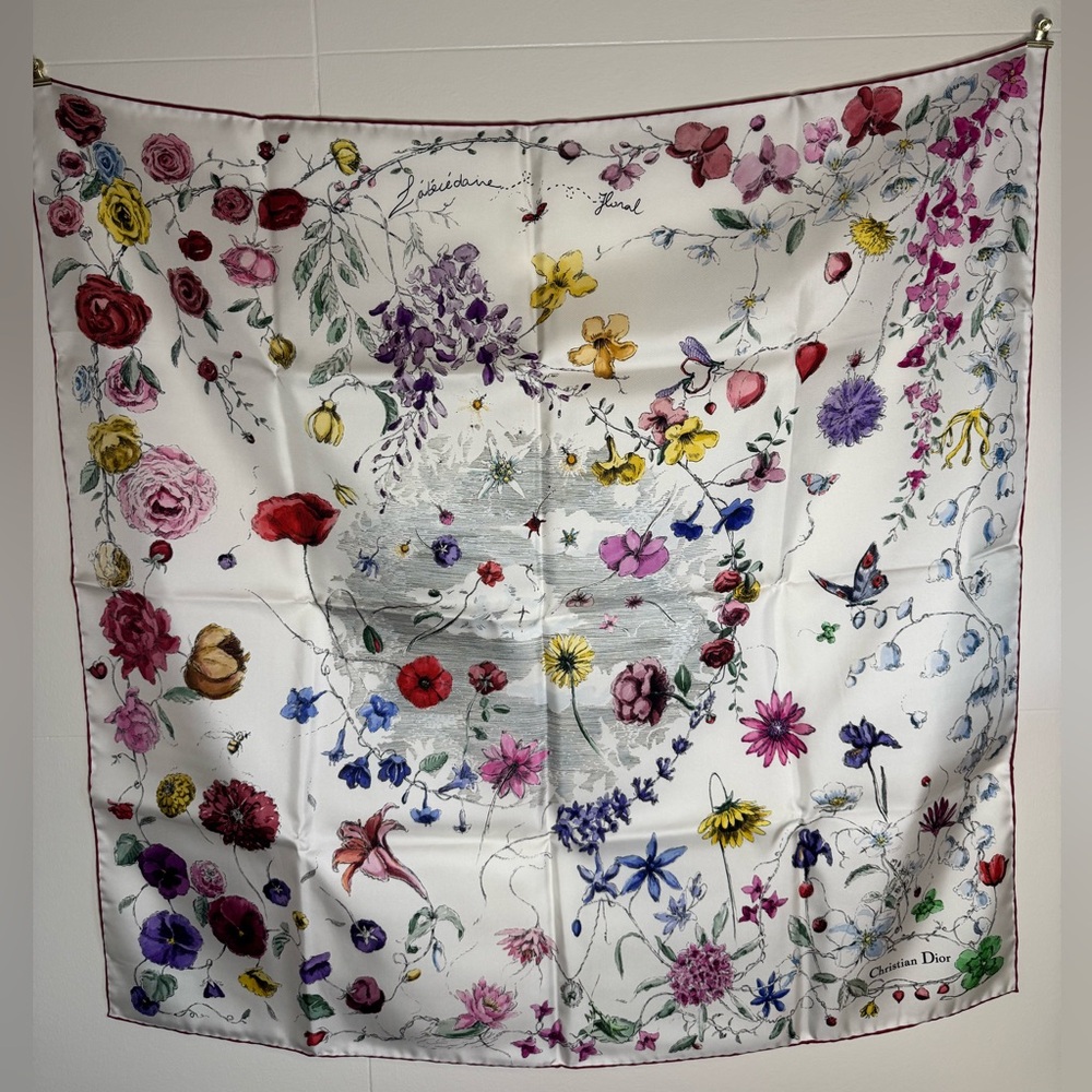 NWT DIOR silk scarf floral multicolor